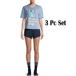 Disney Stitch 3pc Cute Cartoon Sleepwear Pajama Set Size Large 12-14